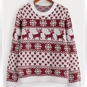 SHEIN Burgundy and White Reindeer Christmas Sweater 5